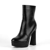 Round Toe Platform Chunky Heel Ankle Boots