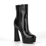 Round Toe Platform Chunky Heel Ankle Boots