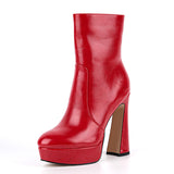 Round Toe Platform Chunky Heel Ankle Boots