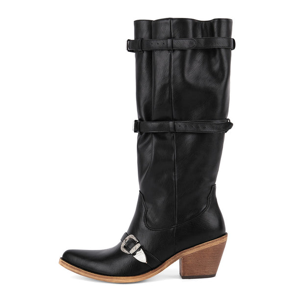 Poined Toe Lace Up Buckle Women Boots