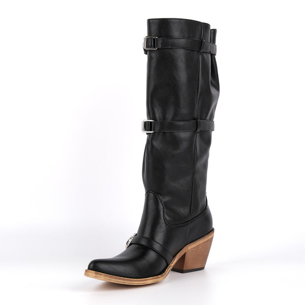 Poined Toe Lace Up Buckle Women Boots