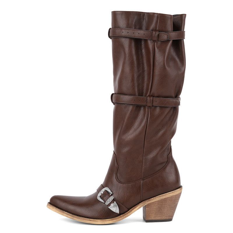 Poined Toe Lace Up Buckle Women Boots