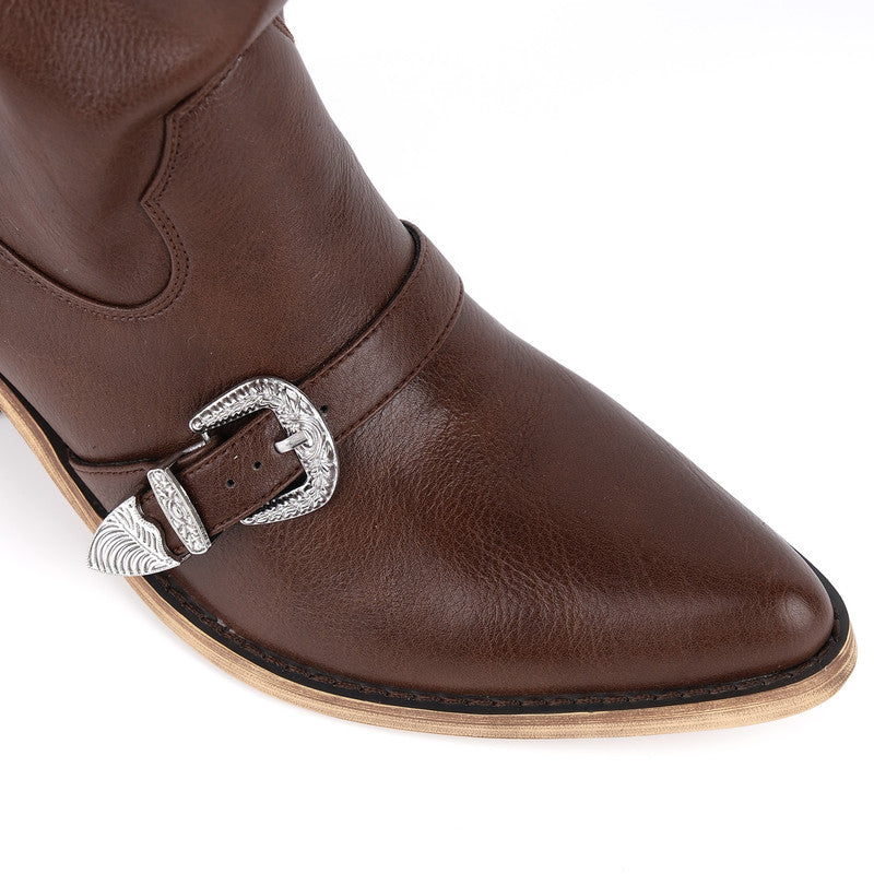 Poined Toe Lace Up Buckle Women Boots