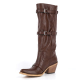 Poined Toe Lace Up Buckle Women Boots