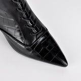 Pointed Toe Stone Buckle High Heel Boots