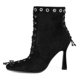 Pointed Toe Lace Up Stiletto Ankle Boots