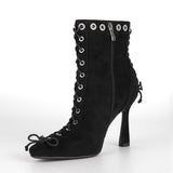 Pointed Toe Lace Up Stiletto Ankle Boots