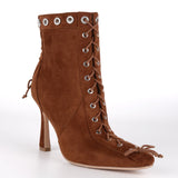 Pointed Toe Lace Up Stiletto Ankle Boots
