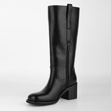 Square Toe Patent Leather Chunky Heel Boots