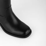 Square Toe Patent Leather Chunky Heel Boots