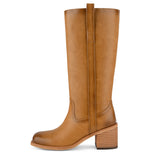 Square Toe Patent Leather Chunky Heel Boots