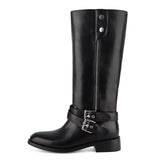 Round Toe Patent Leather Chunky Heel Boots