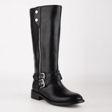 Round Toe Patent Leather Chunky Heel Boots