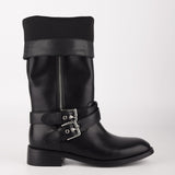 Round Toe Patent Leather Chunky Heel Boots