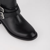 Round Toe Patent Leather Chunky Heel Boots