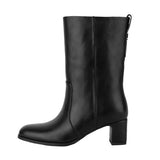 Round Toe Chunky Heel Mid Calf Boots