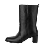 Round Toe Patent Leather Chunky Heel Boots