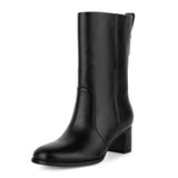 Round Toe Chunky Heel Mid Calf Boots