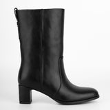 Round Toe Patent Leather Chunky Heel Boots