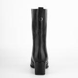 Round Toe Chunky Heel Mid Calf Boots