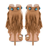 Round Toe Tassels Stiletto Heel Sandals Boots