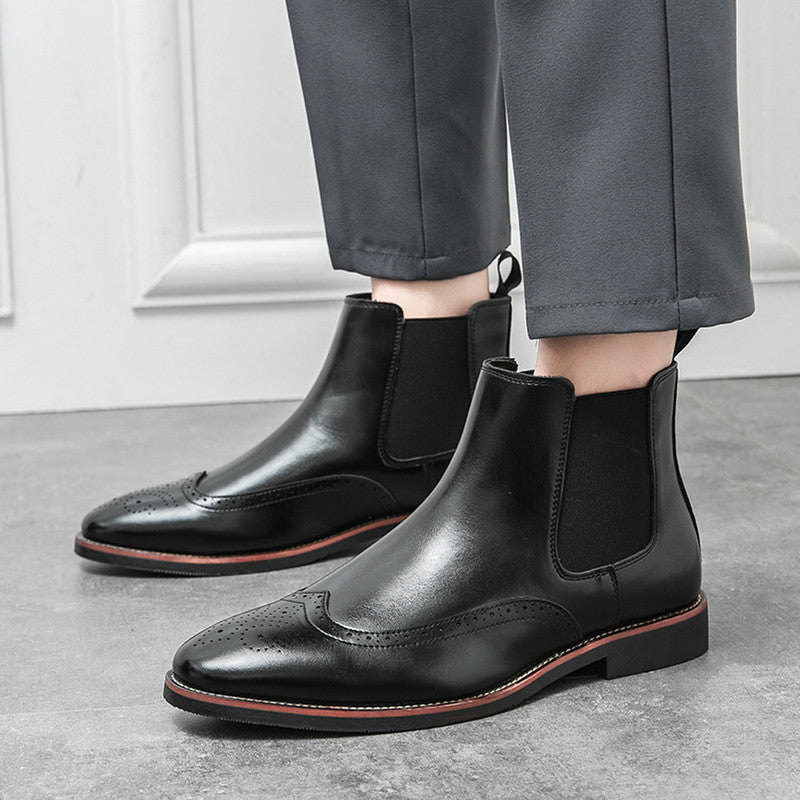 Pointed Toe Chunky Heel Men Boots