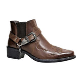 Pointed Toe Chunky Heel Buckle Men Boots