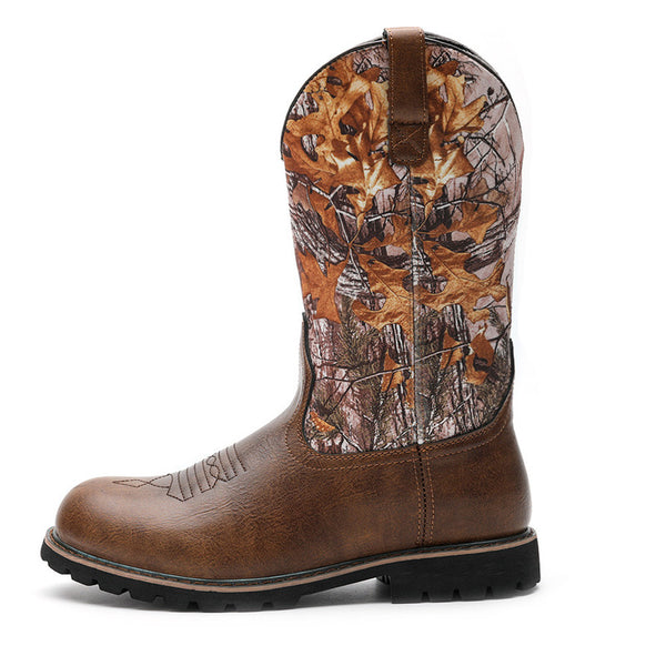 High top Round Toe Low Heel Printed Men Boots