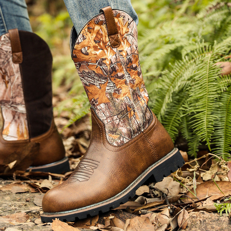High top Round Toe Low Heel Printed Men Boots