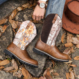 High top Round Toe Low Heel Printed Men Boots