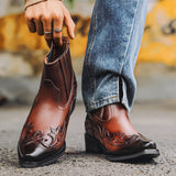 Pointed Toe Embroidery Dress Boots