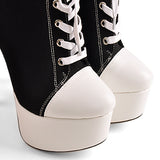 Canvas High Heel Lace Up Plattform Boots