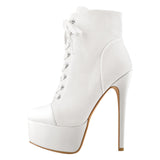 Canvas High Heel Lace Up Plattform Boots