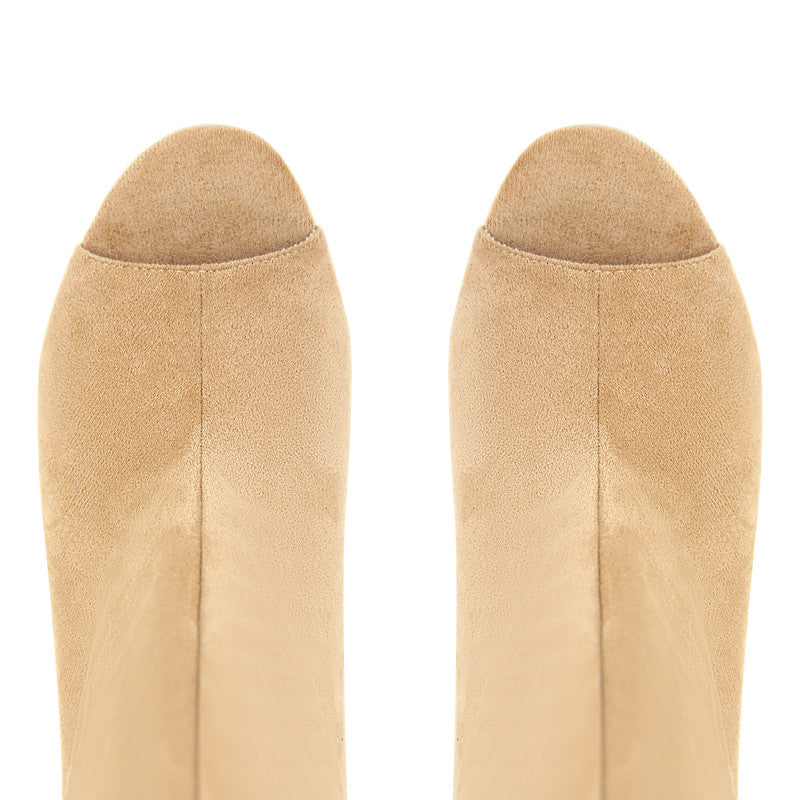 Peep Toe Suede boots Shaped Heel Knee High