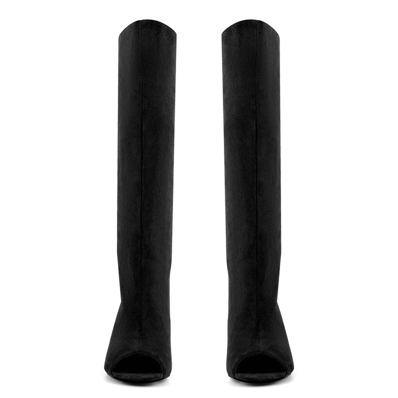 Peep Toe Suede boots Shaped Heel Knee High