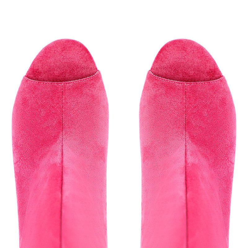 Peep Toe Suede boots Shaped Heel Knee High