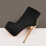 Suede Platform Rivet Stiletto High Heel Ankle Boots