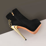 Suede Platform Rivet Stiletto High Heel Ankle Boots