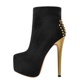 Suede Platform Rivet Stiletto High Heel Ankle Boots