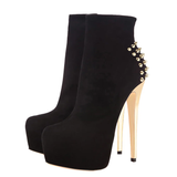 Suede Platform Rivet Stiletto High Heel Ankle Boots