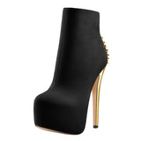 Suede Platform Rivet Stiletto High Heel Ankle Boots
