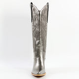 Silver Embroidered Mid-calf Chunky Heel Western Boots