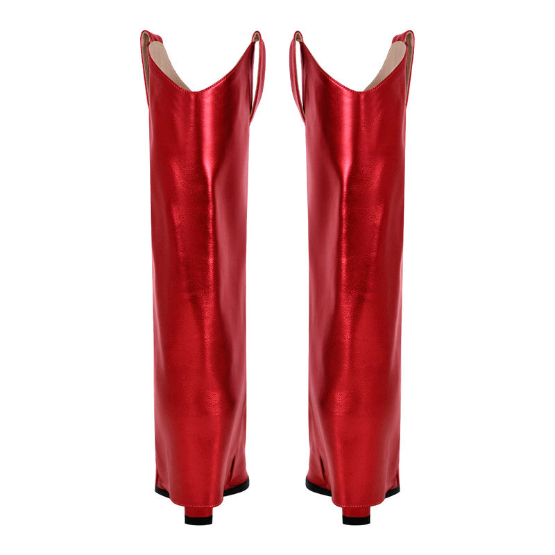 Metallic Open Toe Wedge Heel Boots