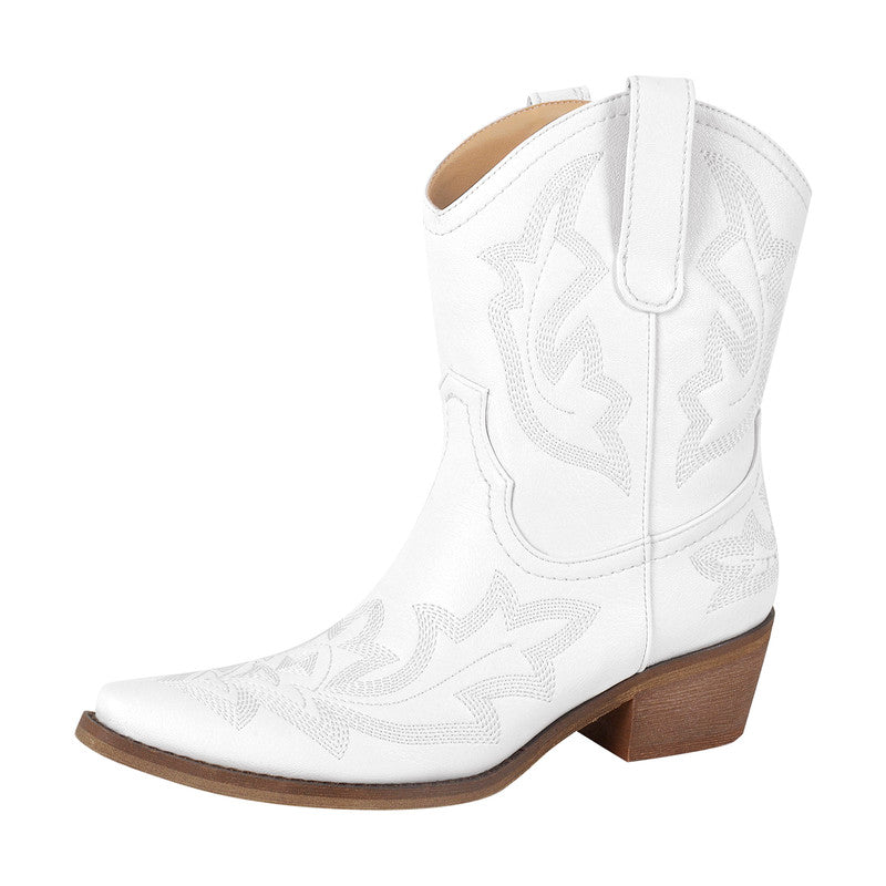 Embroidered Pointed Toe Ankle Western Boots