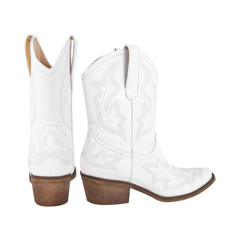 Embroidered Pointed Toe Ankle Western Boots