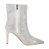 Rhinestone Pointed Toe Stiletto Ankle Boots