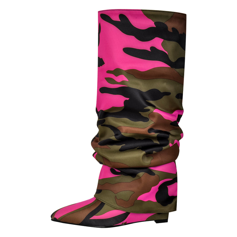 Camouflage Fold Over Wedge Heel Boots