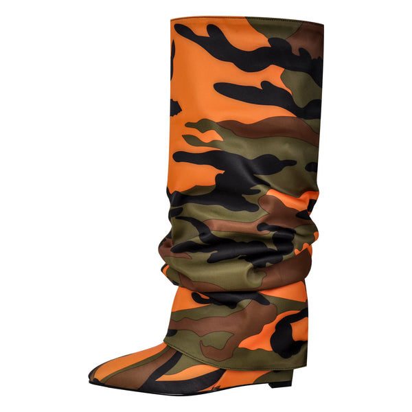 Camouflage Fold Over Wedge Heel Boots