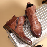 Round Toe Low Heel Zippered Tassel Boots