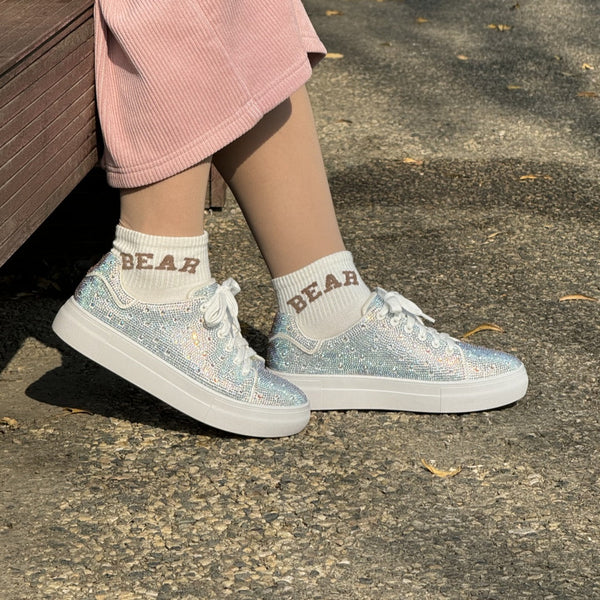 Rhinestone Round Toe Lace Up Sneakers
